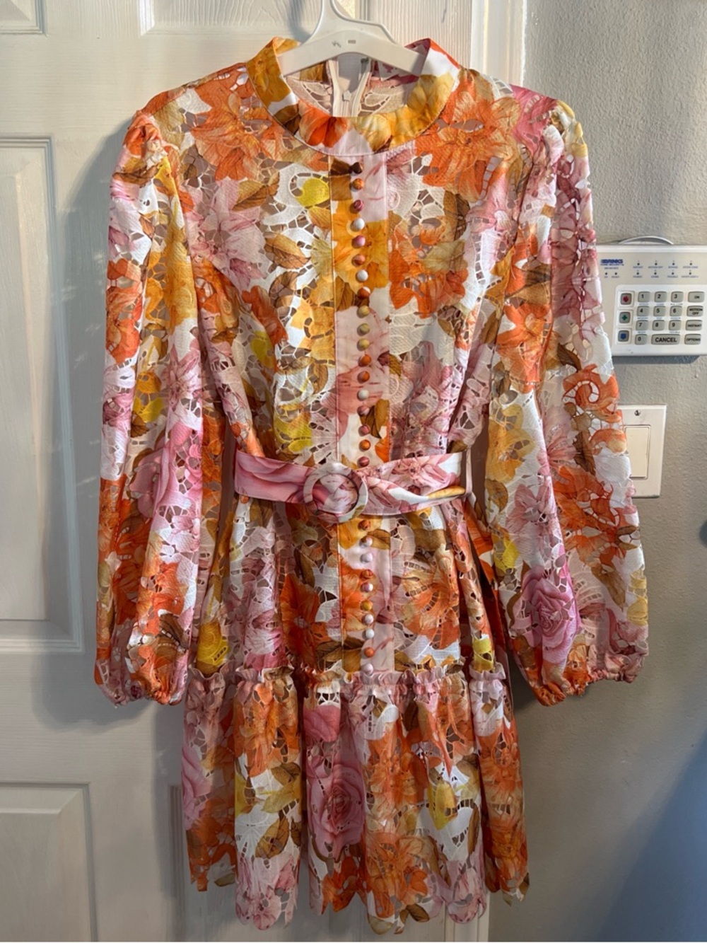 L'ATISTE Orange, Yellow & Pink Floral Lace Dress
